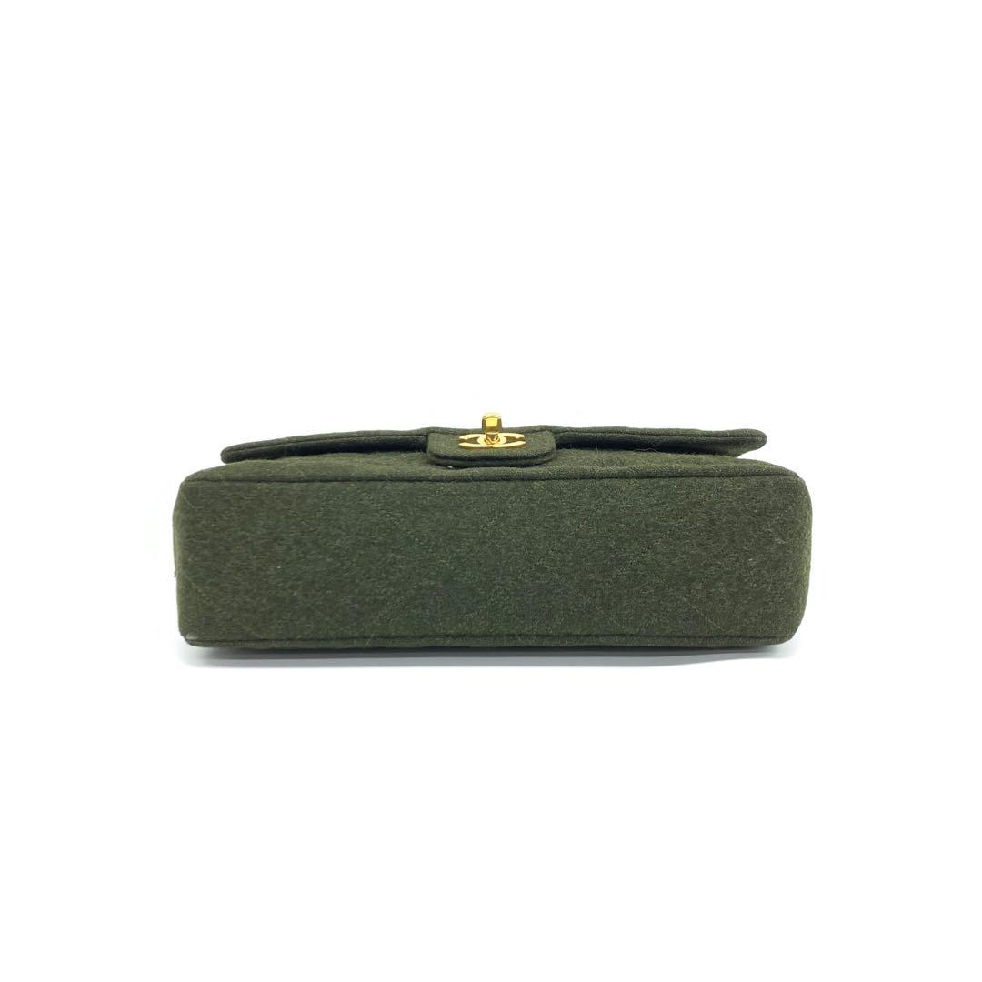 Chanel Classic Flap Khaki Green Wool Vintage Double Flap Bag 24k Gold Hardware