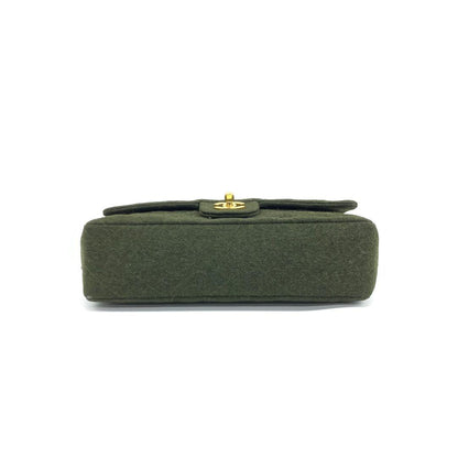 Chanel Classic Flap Khaki Green Wool Vintage Double Flap Bag 24k Gold Hardware