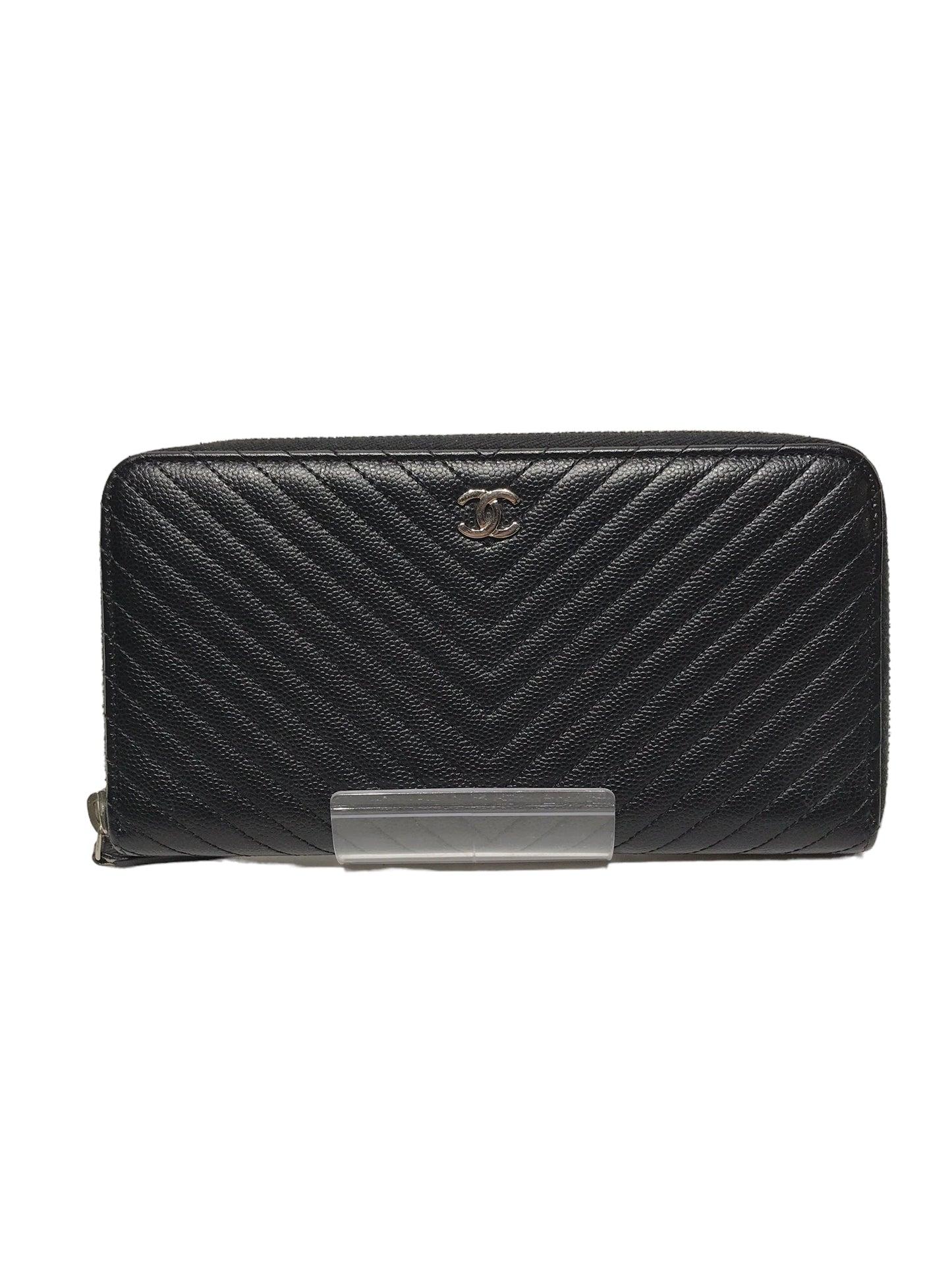 CHANEL Long Wallet Leather BLK Lambskin Chevron