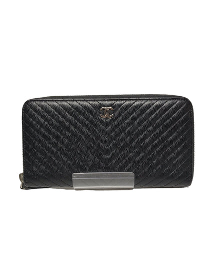 Chanel Long Wallet Leather BLK Lambskin Chevron