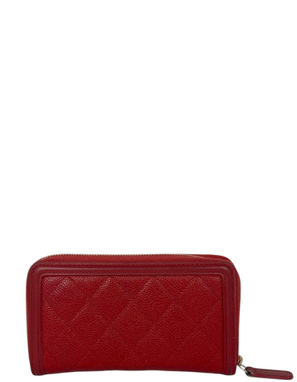Chanel Caviar Red Filigree Zip Around Wallet