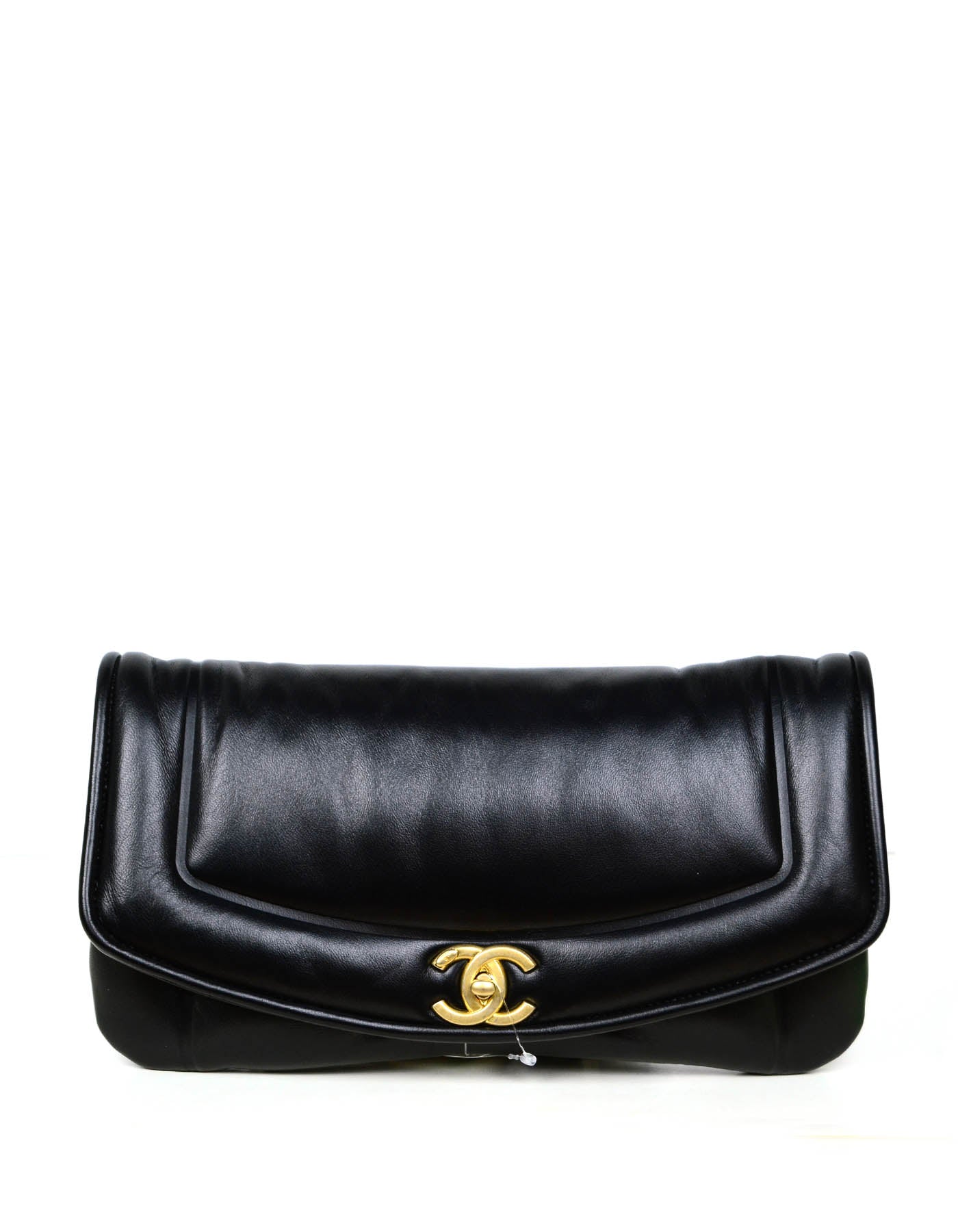 Chanel 2019 NWT Black Shiny Lambskin Vintage Puffy Clutch Bag