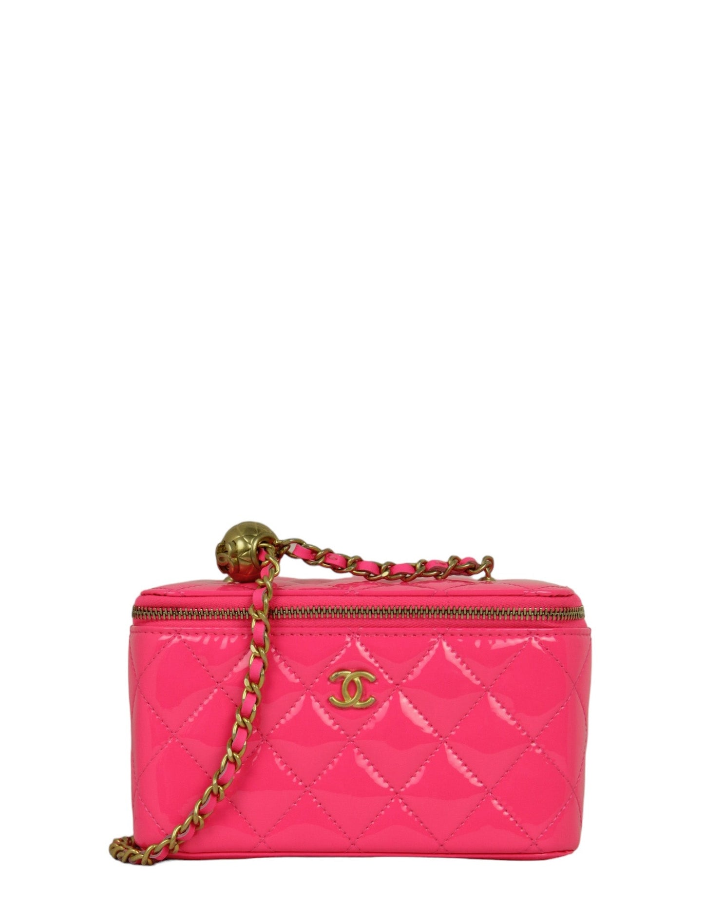Chanel Neon Pink Patent Pearl Crush Small Vanity Case