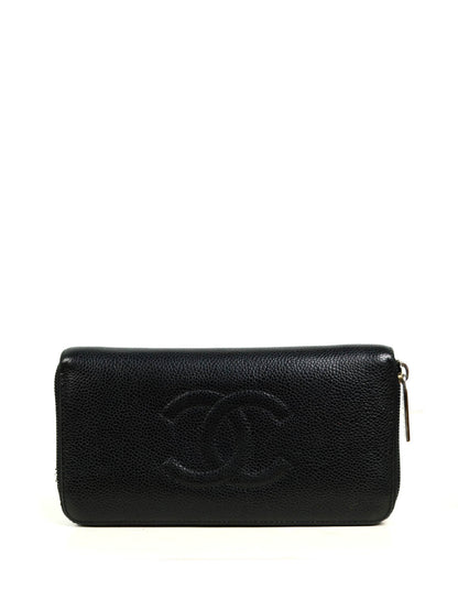 Chanel Black Caviar Leather CC Timeless Zip around Long Wallet