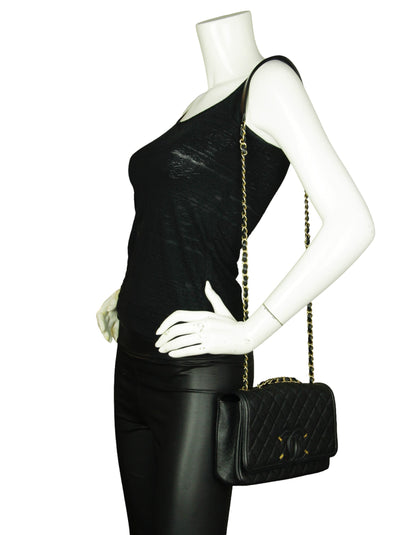 Chanel Black Caviar Medium CC Filigree Flap Crossbody Bag