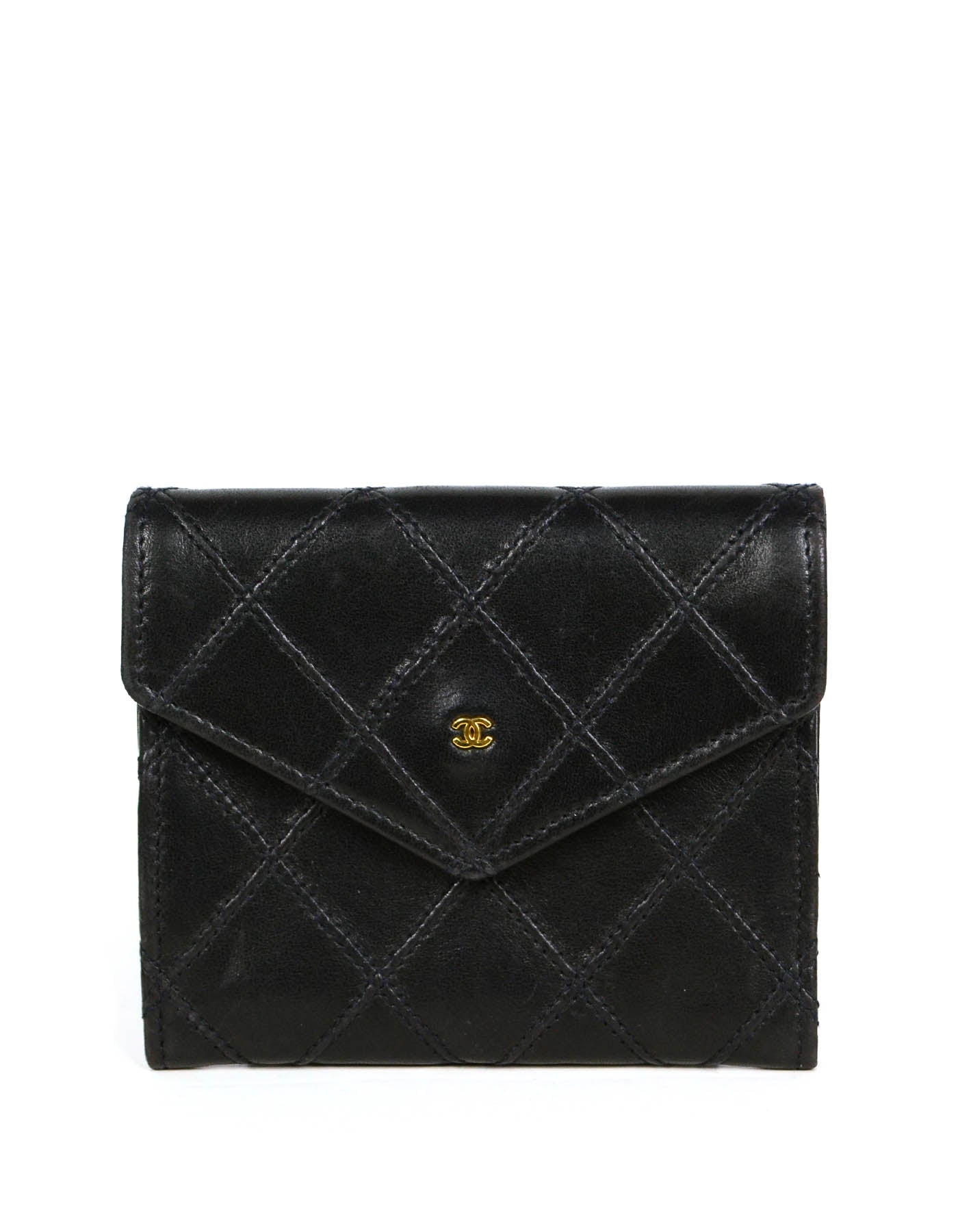 Chanel Black Lambskin Leather Quilted Card Case
