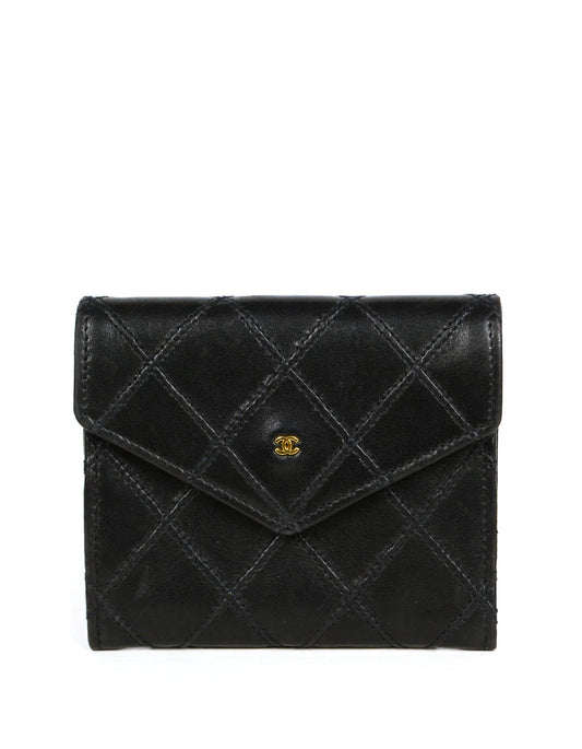 Chanel Black Lambskin Leather Quilted Card Case