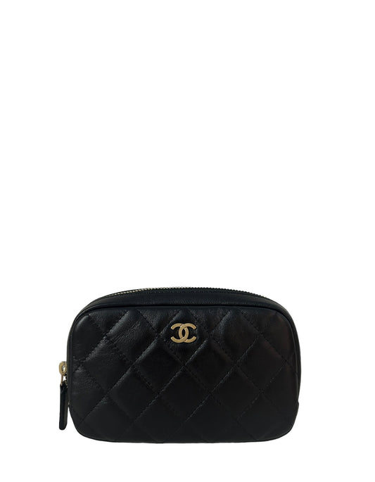 Chanel Black Lambskin Leather Quilted O-Case Pouch