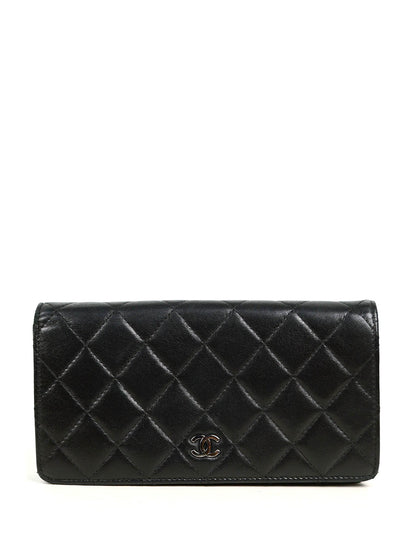 Chanel Black Lambskin Leather Quilted Yen Wallet