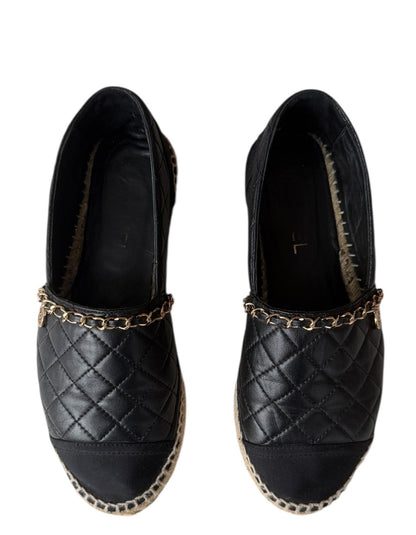 Chanel Black Quilted CC Chain Espadrilles sz 39