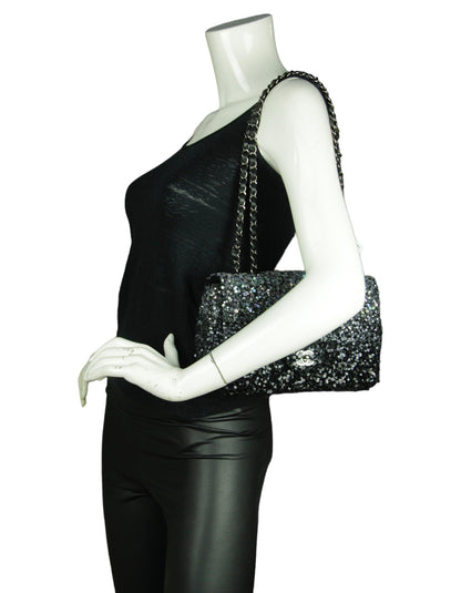 Chanel Black/Silver Ombre Sequin Medium Classic Flap Bag