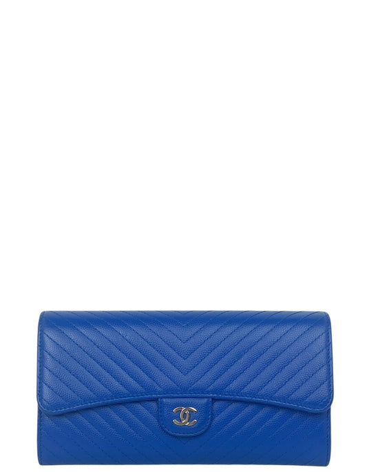 Chanel Blue Chevron CC Classic Flap Wallet