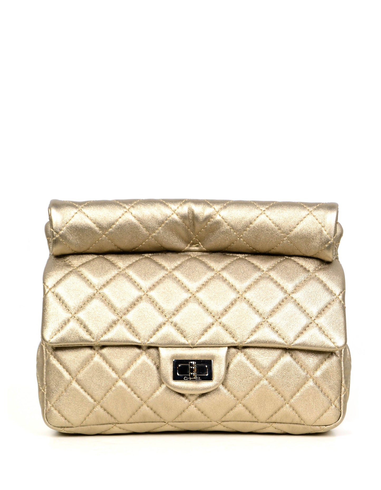 Chanel Khaki Metallic Calfskin 2.55 Reissue Roll Clutch Bag