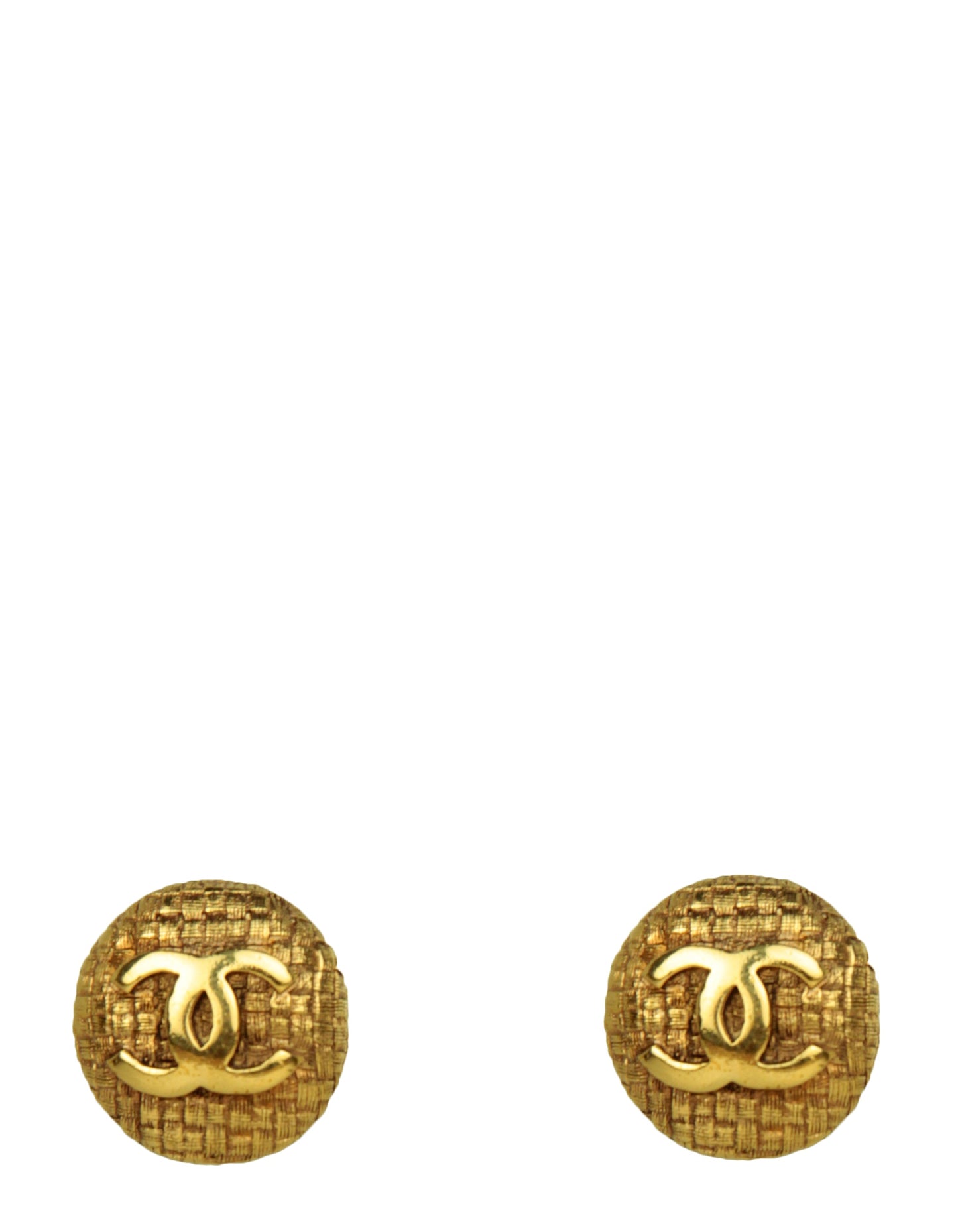 Chanel Vintage Goldtone .8" Woven CC Button Clip-On Earrings