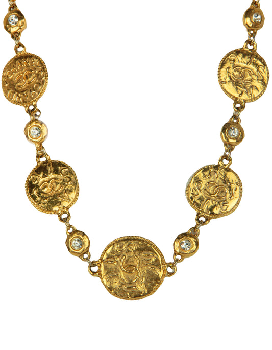 Chanel Vintage Goldtone CC Coin Choker Necklace w. Crystals