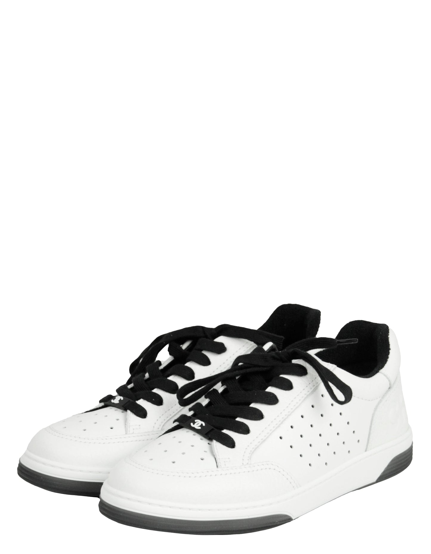 Chanel White/Black Leather Logo Sneakers sz 39