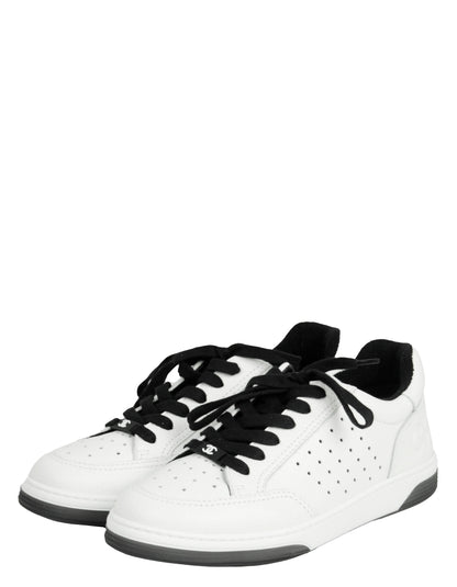 Chanel White/Black Leather Logo Sneakers sz 39