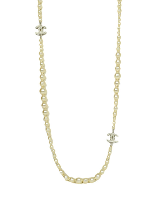 Chanel Graduated Faux Pearl CC Necklace 35"