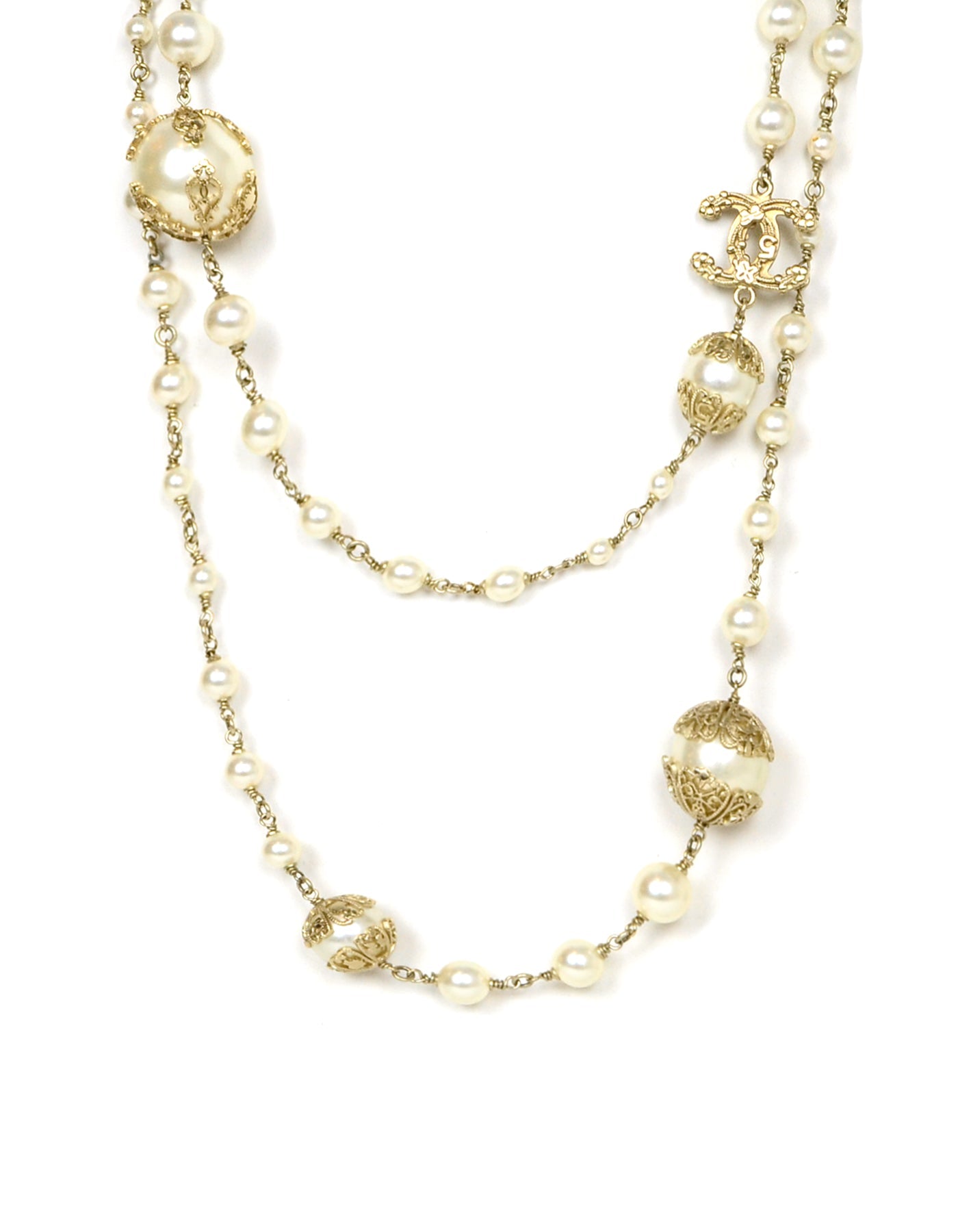 Chanel Pearl CC Necklace with Filigree Detailing