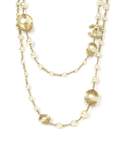 Chanel Pearl CC Necklace with Filigree Detailing