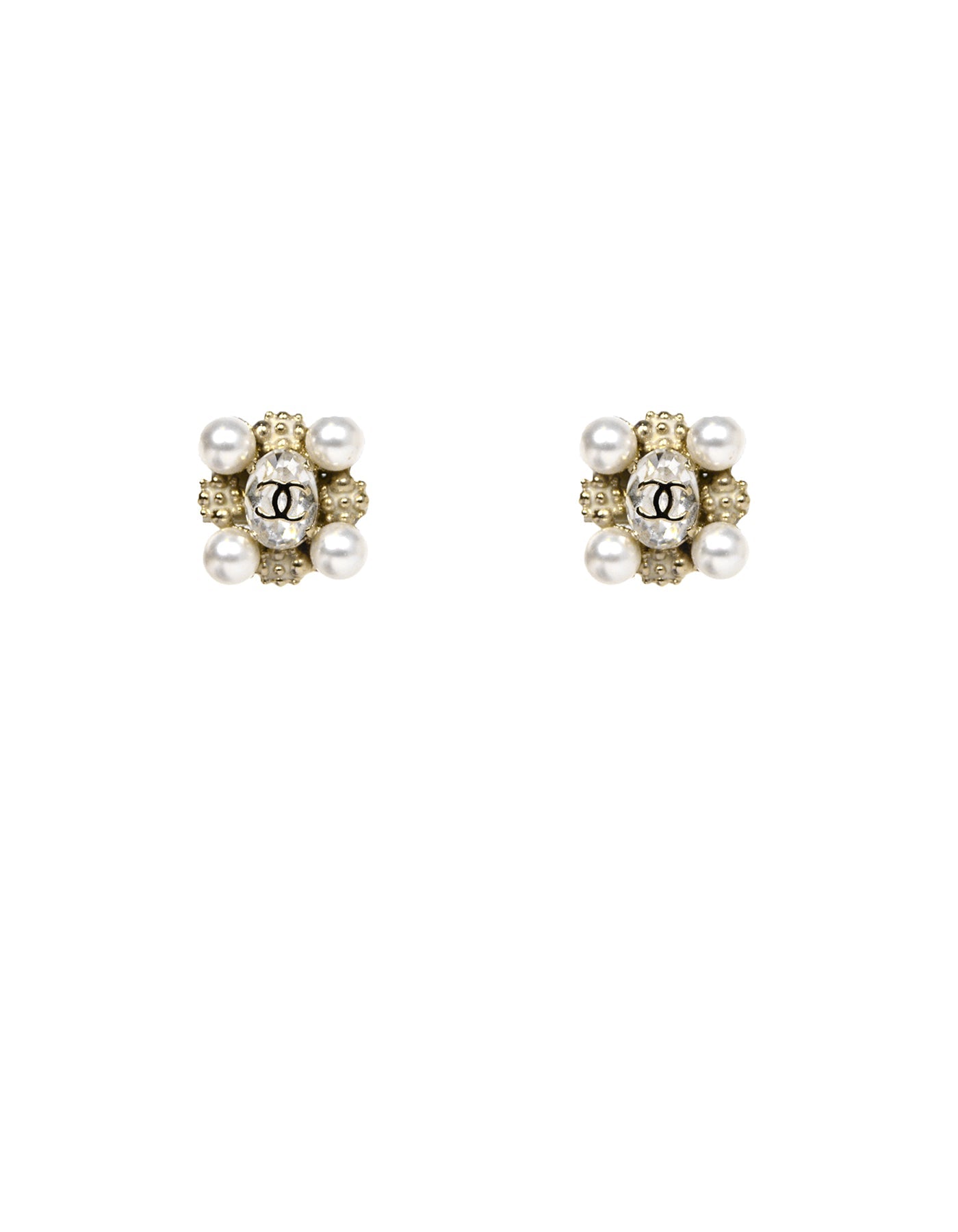 Chanel Pearl and Crystal CC Clip-on Earrings