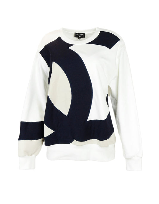 Chanel 2018 Black and White CC Colorblock Crewneck Sweater sz FR 50