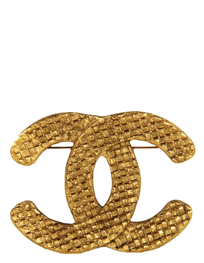 Chanel '90s Vintage Gold Woven CC Brooch