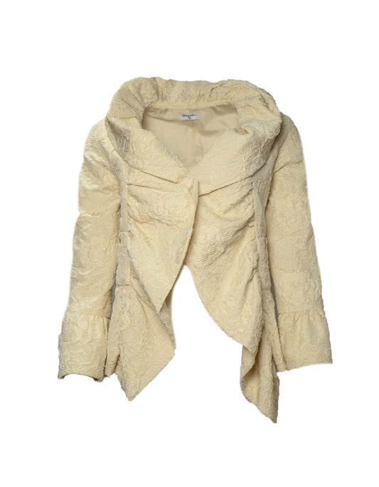 Chanel Cream Embroidered Brocade Jacket w/ Ruffle Collar