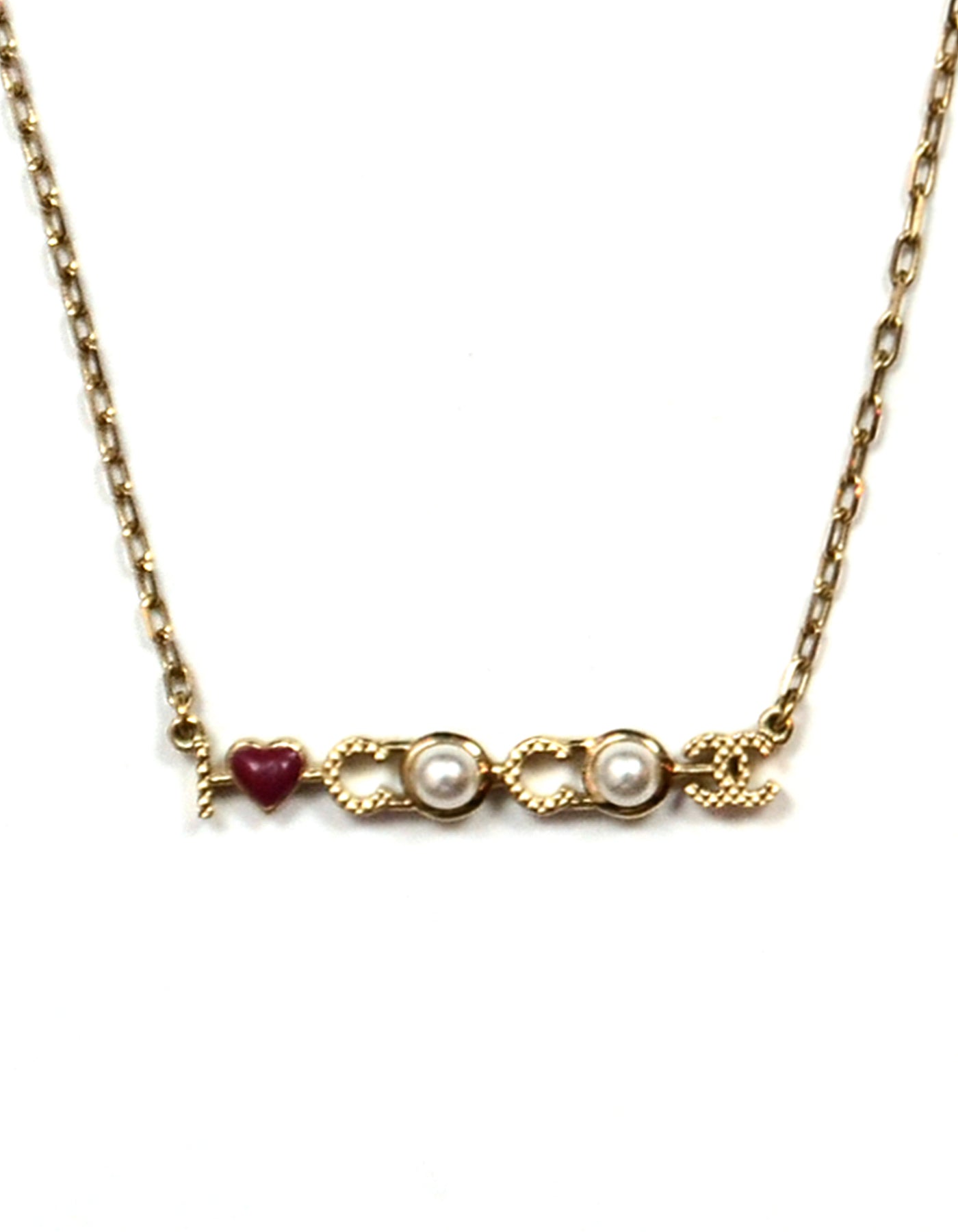 Chanel Goldtone "I Love Coco" Faux Pearl and Enamel Necklace