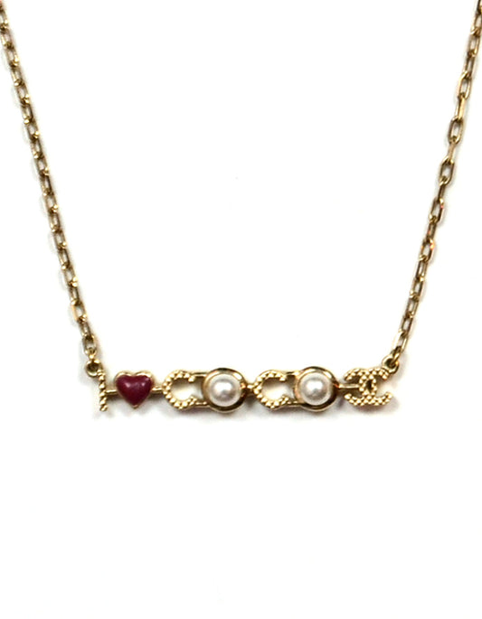 Chanel Goldtone "I Love Coco" Faux Pearl and Enamel Necklace