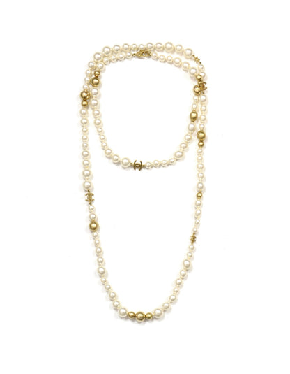 Chanel '07 Ivory/Gold Faux Pearl and Gold Bead CC 36.5" Necklace