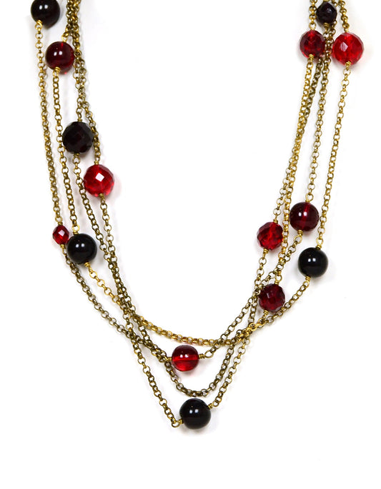 Chanel Vintage Red Gripoix & Crystal Goldtone 92" Necklace