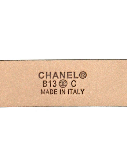 Chanel Black Patent Calfskin Leather CC Logo Skinny Belt sz 90