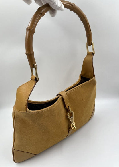 Vintage Gucci Jackie Bag in Soft Suede with Iconic Bamboo Handle