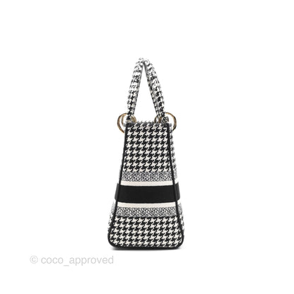 Christian Dior Medium Lady D-Lite Bag Black White Houndstooth