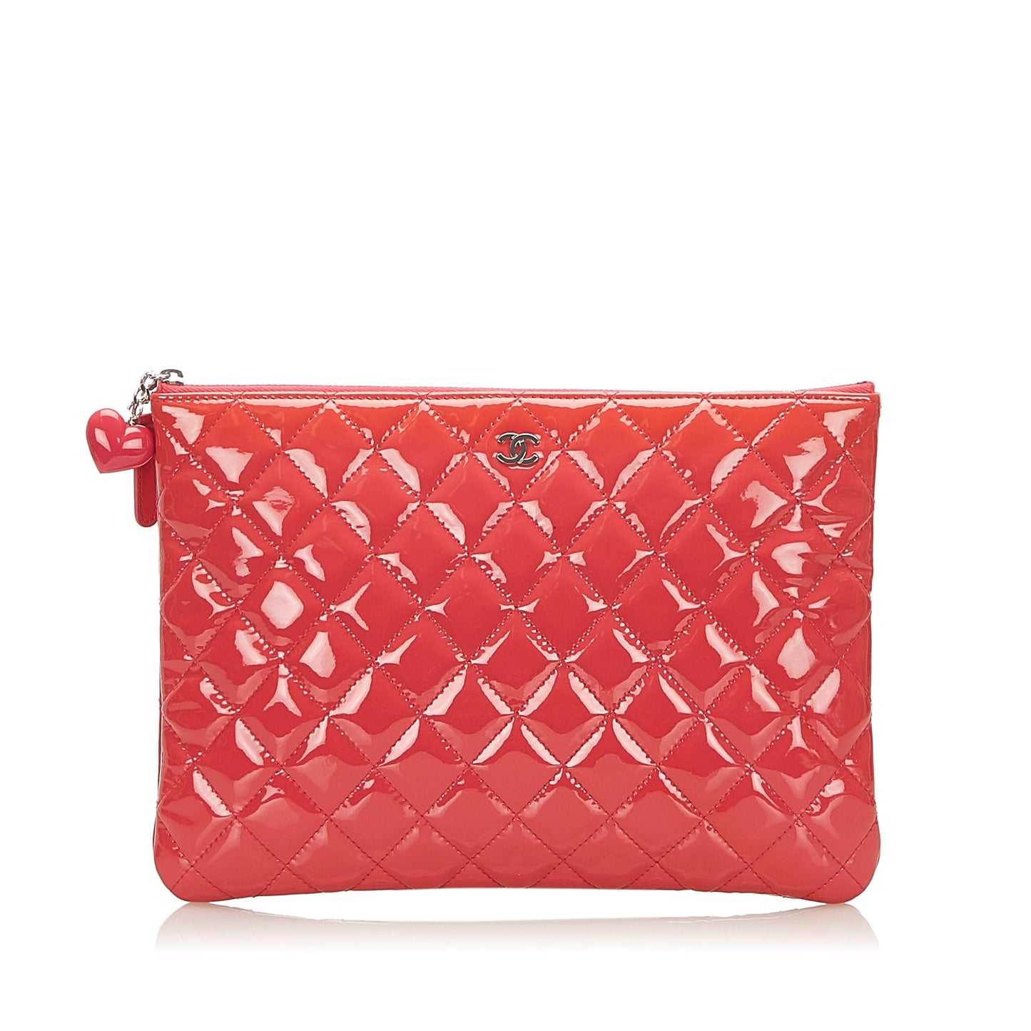 Matelasse CC Patent Leather Clutch Bag Red