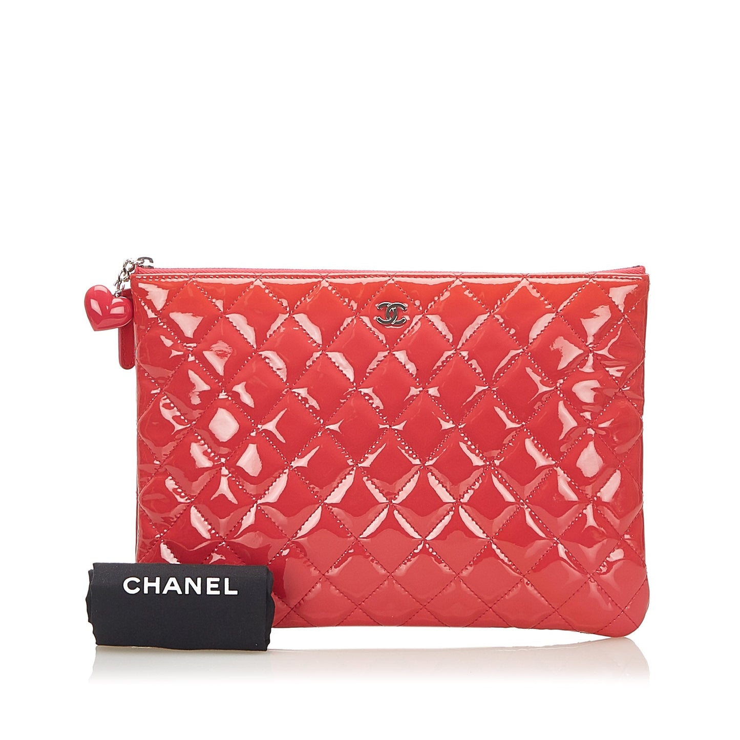 Matelasse CC Patent Leather Clutch Bag Red