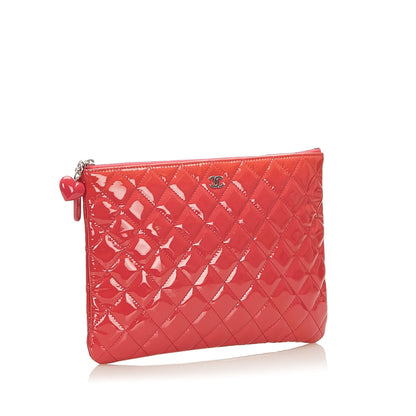 Matelasse CC Patent Leather Clutch Bag Red