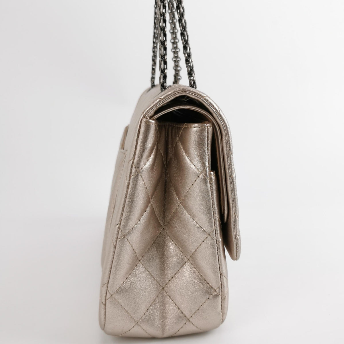 Chanel 2.55 Flap Bag Maxi Rose Gold Iridescent Lambskin Leather Silver Hardware