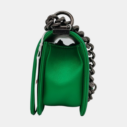Chanel Le Boy Small Green Calfskin Leather Bag Antiqued Silver Hardware 2014-2015