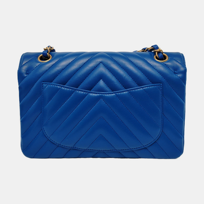 Chanel Classic Flap Small Chevron Stitching Royal Blue Lambskin Leather Gold Hardware 2018