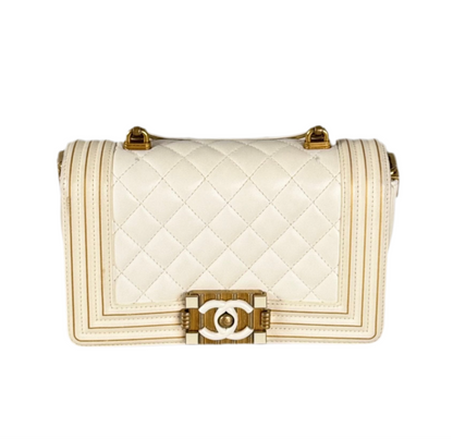 Chanel White Lambskin Boy Bag with Gold Hardware