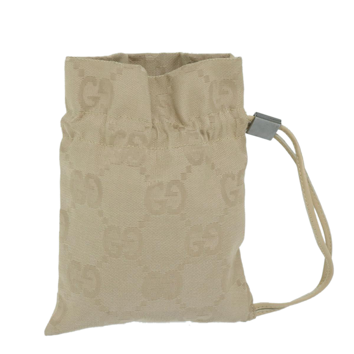 Gucci Drawstring Beige Canvas Clutch Bag