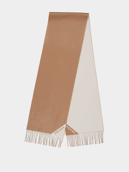 Camel and Talc Double Cashmere Scarf