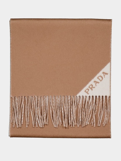 Camel and Talc Double Cashmere Scarf
