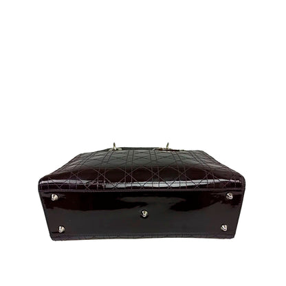 Cannage Patent Leather Lady Dior Satchel Brown