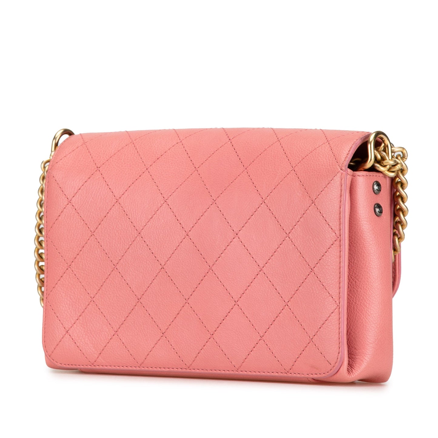 Pink Chanel Quilted Calfskin Straight Lined Flap Crossbody Bag