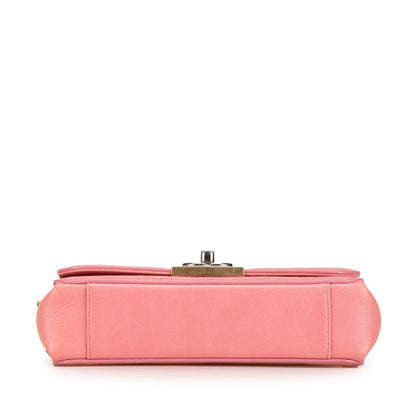 Pink Chanel Quilted Calfskin Straight Lined Flap Crossbody Bag