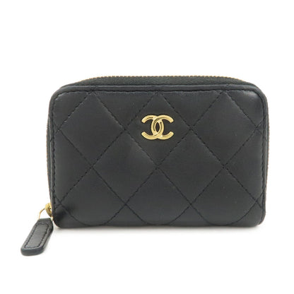 CHANEL Matelasse Lamb Skin Round Zippy Coin Case Black A84511