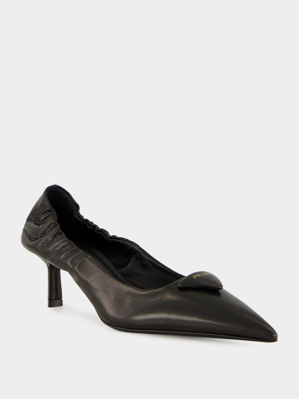 Black Mid-Heel Leather Pumps
